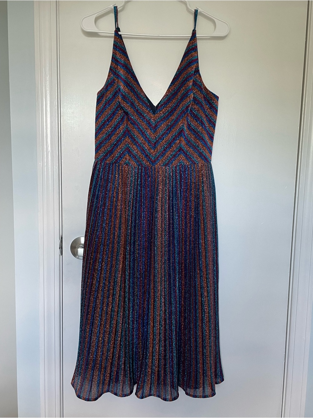 NWT Dress the Population Metallic Rainbow Stripe Hayley Dress, M - Picture 2 of 6